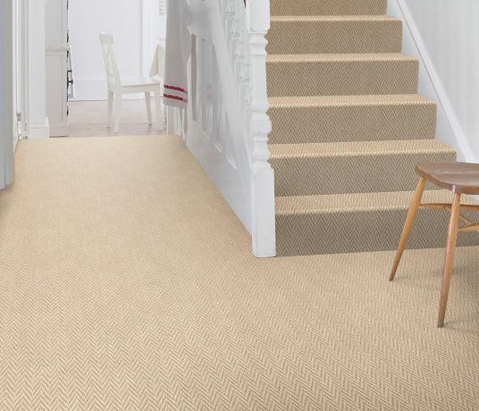 Wool Herringbone Zig Zag Button Carpet 4679 on Stairs